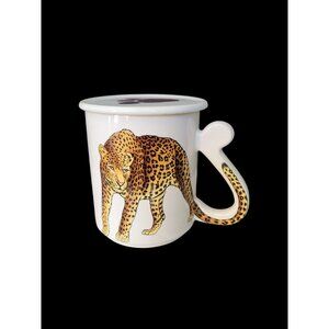 Vintage Leopard Collector Ceramic Mug With Lid By Action Japan E‎ James